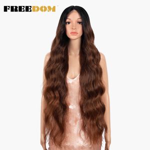 Synthetic Lace Front Wigs For Women 36 inch Super Long Body Wavy Lace Wig Brown Pink Cosplay Wigs Heat Resistant 230524