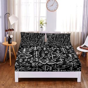 Set Creative Black Pattern 3pc Polyester Solid Fitted Sheet Mattress Cover Four Corners with Elastic Band Bed Sheet(2 Pillowcases)