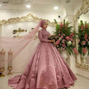 Kurpus Islamski Muzułmańska Arabska koronkowa suknia ślubna sukienki z długimi rękawami Dubai Kaftan Arabic Bridal Soles237b
