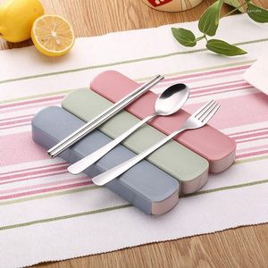 Dinnerware Sets 3pcs 304 Stainless Steel Spoon Fork Chopstick Set Cutlery Utensil Travel Camping Outdoor School Office Lunch Dinner Ware