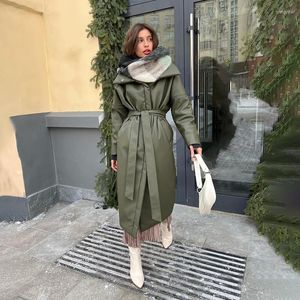 Trench Coats Feminino Malina Inverno Quente Parkas de Couro Sólido Moda Feminina Simples Chapéu Removível Elegante Jaquetas Longas de Algodão Feminino Senhoras