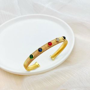 Bangle Multicolor Gemstone Cuff Bangles Stainless Steel For Women Summer Bohemia Waterproof Jewelry Vintage Handmade