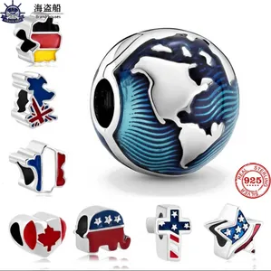 Dla Pandora Charms Authentic 925 Srebrne koraliki Dangle World Global Flag Bead