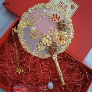 Свадебные цветы nzuk роскошные круглые золотые фениксы китайский свадебный букет наклоне вентилятора лица Artificial 3D жемчужина металлические аксессуары