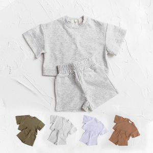 Clothing Sets Summer Baby Casual Clothes Set Kids Soft Solid Color Casual Short Sleeve T Shirt Shorts Kids Girls Boys Outfits Girl Clothes 230617