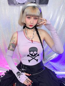 Tankar kosahiki y2k estetik tankar topp kvinnor japanska harjuku fairycore kawaii skalle tryckt cami toppar oregelbundna söta gotiska toppar