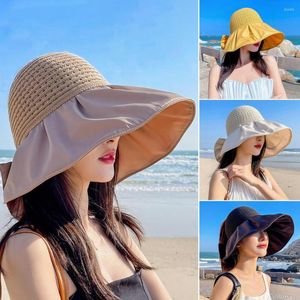 Berets Summer Women Straw Hat Bowknot Foldable Beach Caps For Female UV Protection Sun Hats Casual Outdoor Hiking Bucket