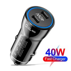 40W Dual PD CAR Chargers Type C QC3.0 CAR PHONE Зарядное устройство для iPhone 14 13 12 Pro Max Xiaomi Samsung S21 Huawei