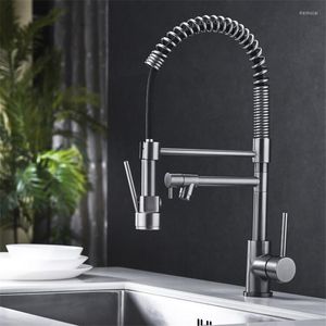 Kitchen Faucets Gun Grey Brass Sink & Cold Mixer Taps Dual Handle Lever Pull-Down Spary Nickel/Brushed Gold/Black Luxury