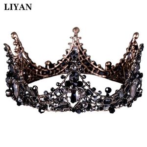 Hårklämmor Barrettes Liyan Vintage Barock Black Crown Gothic Tiaras Crowns Crystal Bridal Queen Headpiece Jewelry Wedding Accessories 230619