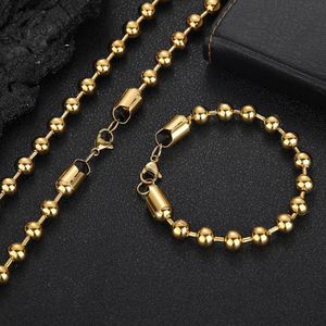 8mm 16-24inch Yellow Gold Plated Stainless Steel Round Chain Necklace 7/8/9inch Bracelet for Men Women Fashion Jewelry