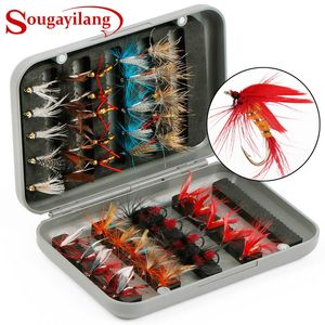 Köder Köder Sougayilang Fliegenköder mit Fliegen-Tackle-Box, tragbares Fliegenfischköder-Set für Barschforellen, Süßwasser, Salzwasser, Outdoor-Angeln 230619