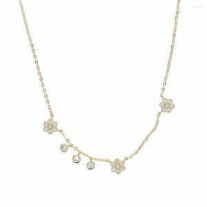 Chains Fashion Trendy Women Lady Jewelry Gold Silver Color Round Cz Flower Charm Short Choker Necklace