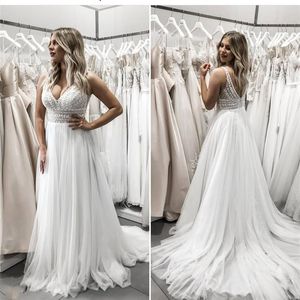 Beach Wedding Dress V-Neck vintage crochet cotton laceBoho Backless Sweep Train Charming For Brides gowns Robe De Mariee273m