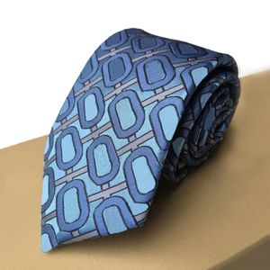 Marca Gravata Masculina Letras Seda Gravata designer de luxo Jacquard Festa Casamento Negócios Formal Tecido Moda Listra Azul Design Caixa Gravata