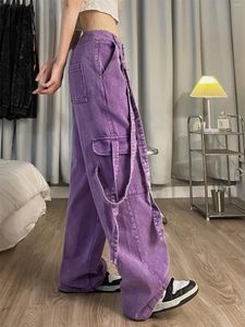 Damenjeans Mädchen China-Chic Damen Arbeitskleidung mit weitem Bein Band Fried Street Hiphop Hip-Hop-Hose Lila Lässige Damen 2023