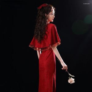 Vestuário étnico Estilo Chinês Vento Vermelho Noiva Vestido De Noiva Tradicional Gola Mandarim Qipao Vintage Elegante Toast Cheongsam Vestidso