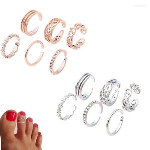 Anillos de racimo, 6 uds., anillo de dedo de apertura ajustable único para mujer, joyería de playa para pie tallada Retro