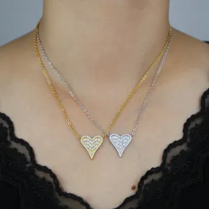 Sparking New Design Heart Pendant Necklace Charm Bling Cubic Zircon Paled Hip Hop for Women Men smycken gåva
