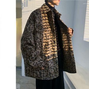 Mäns jackor Leopard Print Coat Men's Korean Version Trend Bf Harajuku Style Fried Street Design Jacket Loose Lazy Tweed Spring