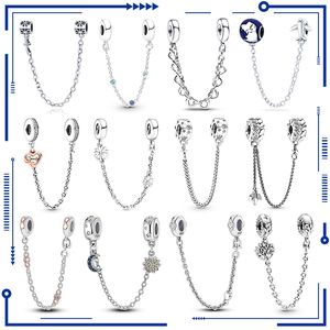 Modelos de prata esterlina 925 Zircon Cadeia de segurança Charms Bead Fits Original Pandora Bracelets Charm Dangle Jóias DIY frete grátis