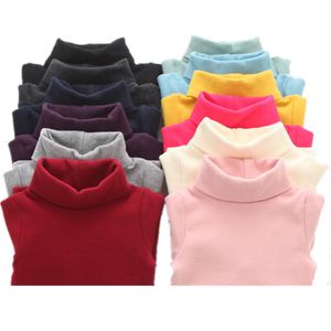 Pulôver Outono Inverno Crianças Gola Alta Camisola Infantil 10 Cores Sólidas Meninas Meninos Camisa Básica 210 anos 230619