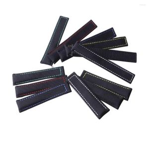 Watch Bands Watchband 20mm 22mm 24mm Nylon Cowhide Leather Black Strap Men Wrist Band Accessories Red Green Stitched Line Fold Buckle