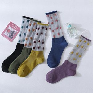 Women Socks Women's Spring And Summer Medium Short Tube Polka Dots Thin Transparent Nylon Stockings Kawaii Casual Ladies