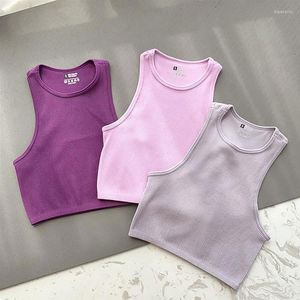 Strój jogi sift crop top kobiety solidne podstawowe koszulki kamizelki bezszwowe streetwear elastyczne żebra rękawowe