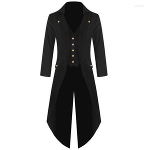 Men's Jackets Men Victorian Costume Black Tuxedo Fashion Tailcoat Gothic Steampunk Trench Jacket Coat Frock Outfit Dovetail Uniform For