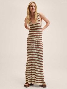 Women's Swimwear Sexy Deep V-neck Sleeveless V Neck Striped Knit Backless Beach Maxi Dress 2023 Summer Women Beachwear Swimsuit Cover-ups