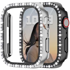 Diamant Cover för Apple Watch Case 45mm 41mm 44mm 40mm 42mm 38mm Hempererat glasstötfångare Skärmskydd IWATCH Series 7 SE 6 8 5 I Retail Box