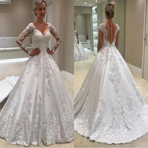 Vintage koronkowe suknie ślubne długie rękawy Dubai suknie ślubne iluzja suknie ślubne suknie ślubne frezowanie arabska wspaniała sukienka na Weddi261z