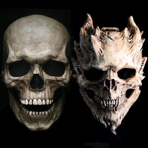 Party Masks Halloween Mask Full Face Skull Masks Latex Head Cover Horror Skeleton Helmet Halloween Carnival Cosplay Party Decor Props 230617