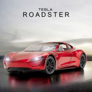 Druckguss-Modellauto 1 24 Roadster Model Y Model 3 Legierung Spielzeugauto Modell Rad Lenkung Sound und Licht Kinderspielzeug Sammlerstücke Geburtstagsgeschenk 230617