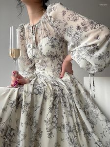 Sıradan elbiseler plaj zarif çiçek maxi elbise kadın akşam partisi 2023 yaz düğün uzun kollu fransız sundress midi Kore moda