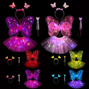 Novità Giochi LED Bambini Costume Puntelli Ragazze Gonne Angelo Ali luminose Lampeggiante Farfalla Gonna Luci Vestito Brithday Pasqua San Valentino 230617