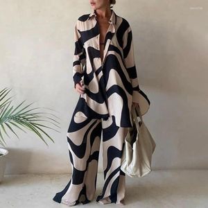 Kvinnors tvåbitar byxor Kvinnor Tracksuit Set Tryckt Set Losta Mittande långärmad Cardigan Wide Leg för Woman Clothing Vacitis Duits