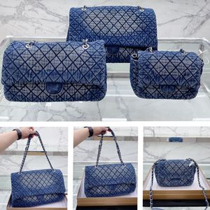 Flap CC denim Classic Blue Designer Women's Handbag Crossbody Tote Shopping Shopping Axel Vintage Embroidery Print Sier Hardware Bag 3 Storlekar