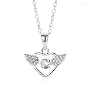 Catene PANJBJ Colore argento Ala Collana cuore amore per donna Ragazza Zircone Angelo Gioielli romantici Regalo di compleanno Dropship