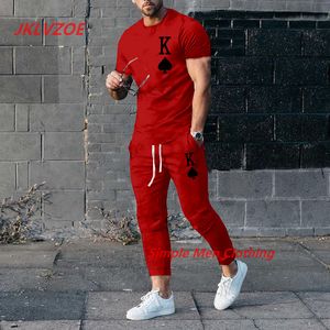 Herrspårbyxor Trousers Tracksuit 2 -stycken Set 3D Printed K Solid Color Short Sleeve T Shirt Long Pants Street Clothes Mane Clothing 230619