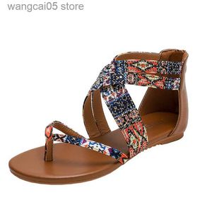 Sandaler Sandaler Kvinnor 2020 Bohemian Ethnic Style Thong Flat Beach bekväm gladiator Leopardtryck de Mujer Sandal T230619