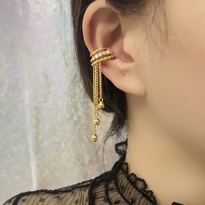 Ear Cuff Yuedane Zircon Long Tassel Clip Earrings For Women Shiny Bead Chain Fake Piercing Earbone Jewelry Gifts 230619