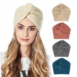 Scarves 2023 Autumn And Winter Hat Women's Woolen Turban Solid Color Muslim Cross Knit Hood
