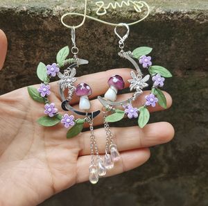 Dangle Chandelier Handmade Mushroom with Leaf Earrings Mushroom Dangle Drop Earrings 230617