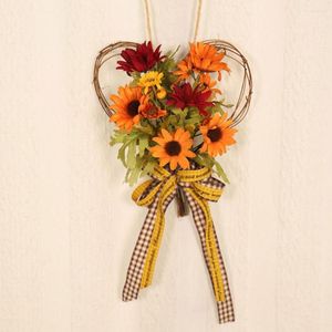 Flores decorativas femininas casamento girassol flor artificial guirlanda guirlanda e porta enfeites de faixa de cabelo envoltório de praia presente