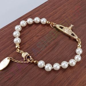 Saturn bracelet pearl beaded strand diamond tennis planet bracelets woman gold designer jewelryfashion accessories 4color