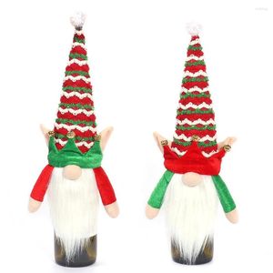 Party Decoration Christmas Red Wine Bottle Covers Decorations Knitted Hat Cover Faceless Doll