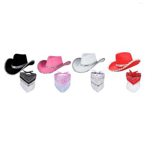 Basker cowboy hatt med fransad bandana paisley head wrap halsduk för kvinnor män mjuk avslappnad solhat firande semesterklänning