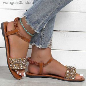 Sandali Donna Sandalo Glamorous Strass Decor Sandali 2023 New Fashion Cinturino alla caviglia Estate Pantofole da esterno Casual Donna Scarpe femminili T230619